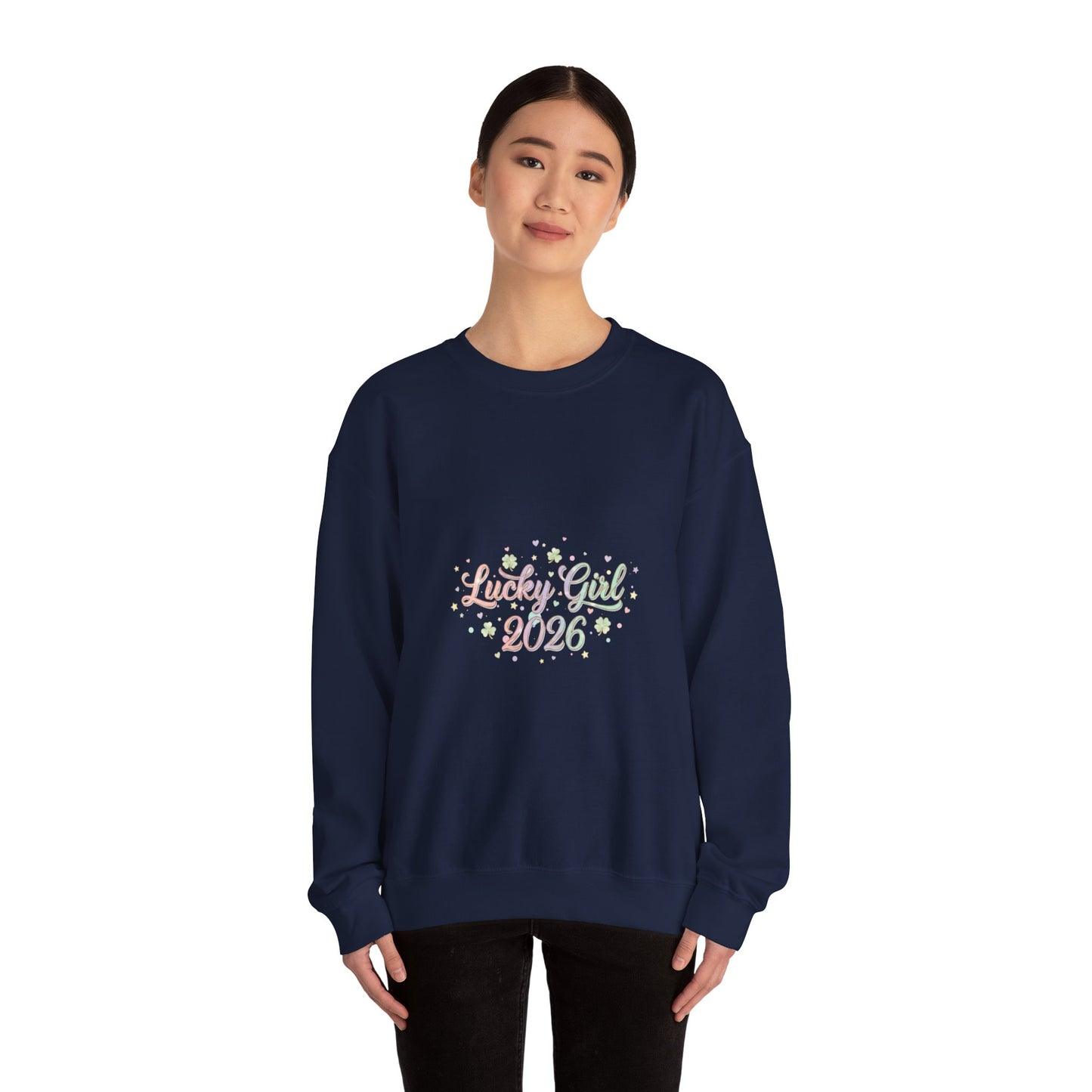 Lucky Girl 2026 Crewneck Sweatshirt | manifest luck, 2026 lucky charms-Sweatshirt-Haxberry-Printify