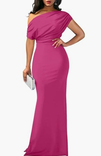 Womens Party Dress-Drees-Haxberry-Color:Rose Red-Size:L-Haxberry