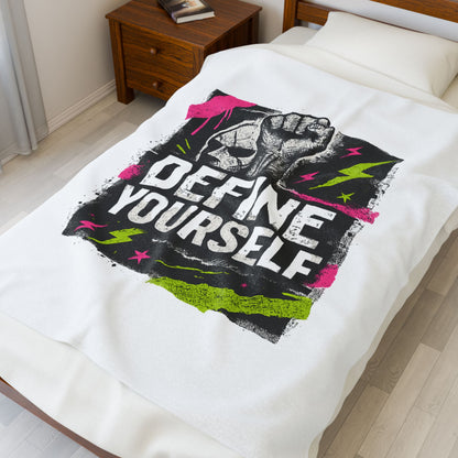 Define Yourself Velveteen Plush Blanket — Bold Graphic Motivational Throw-All Over Prints-Haxberry-Printify