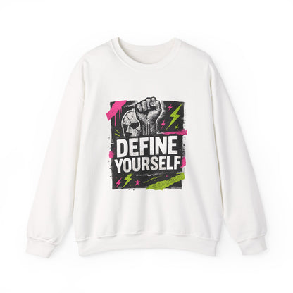 Define Yourself Graphic Sweatshirt — Empowerment Fist Crewneck-Sweatshirt-Haxberry-Color:White-Size:3XL-Printify