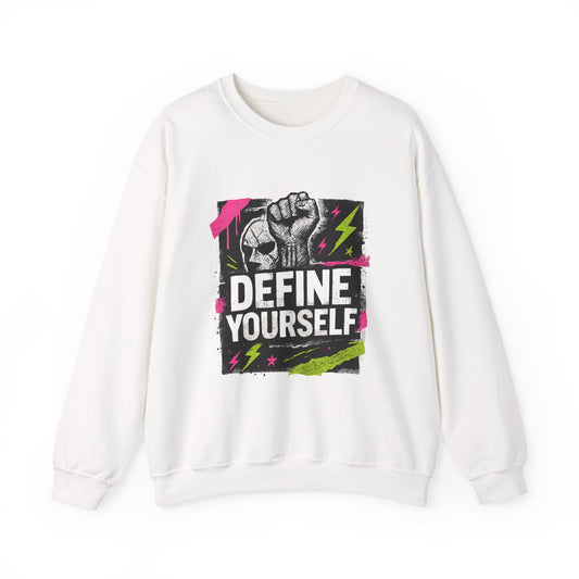 Define Yourself Graphic Sweatshirt — Empowerment Fist Crewneck-Sweatshirt-Haxberry-Color:White-Size:3XL-Printify