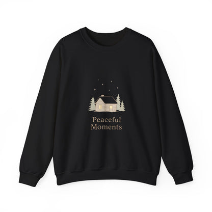 Peaceful Moments Cabin Sweatshirt — Cozy Winter Lodge Crewneck-Sweatshirt-Haxberry-Color:Black-Size:XL-Printify
