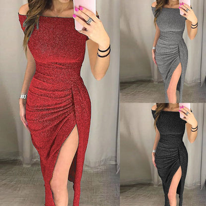 Women's Sparkling Party Dress with High Slit-Dress-Haxberry-Haxberry