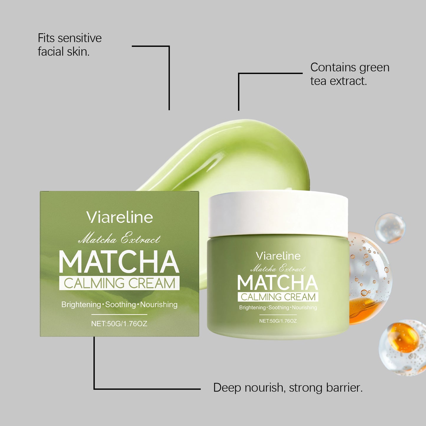 Matcha extract face cream: Nourishes dry skin, smooth texture, lightweight and easily absorbed, perfect for daily skincare.-Others-Haxberry-Haxberry