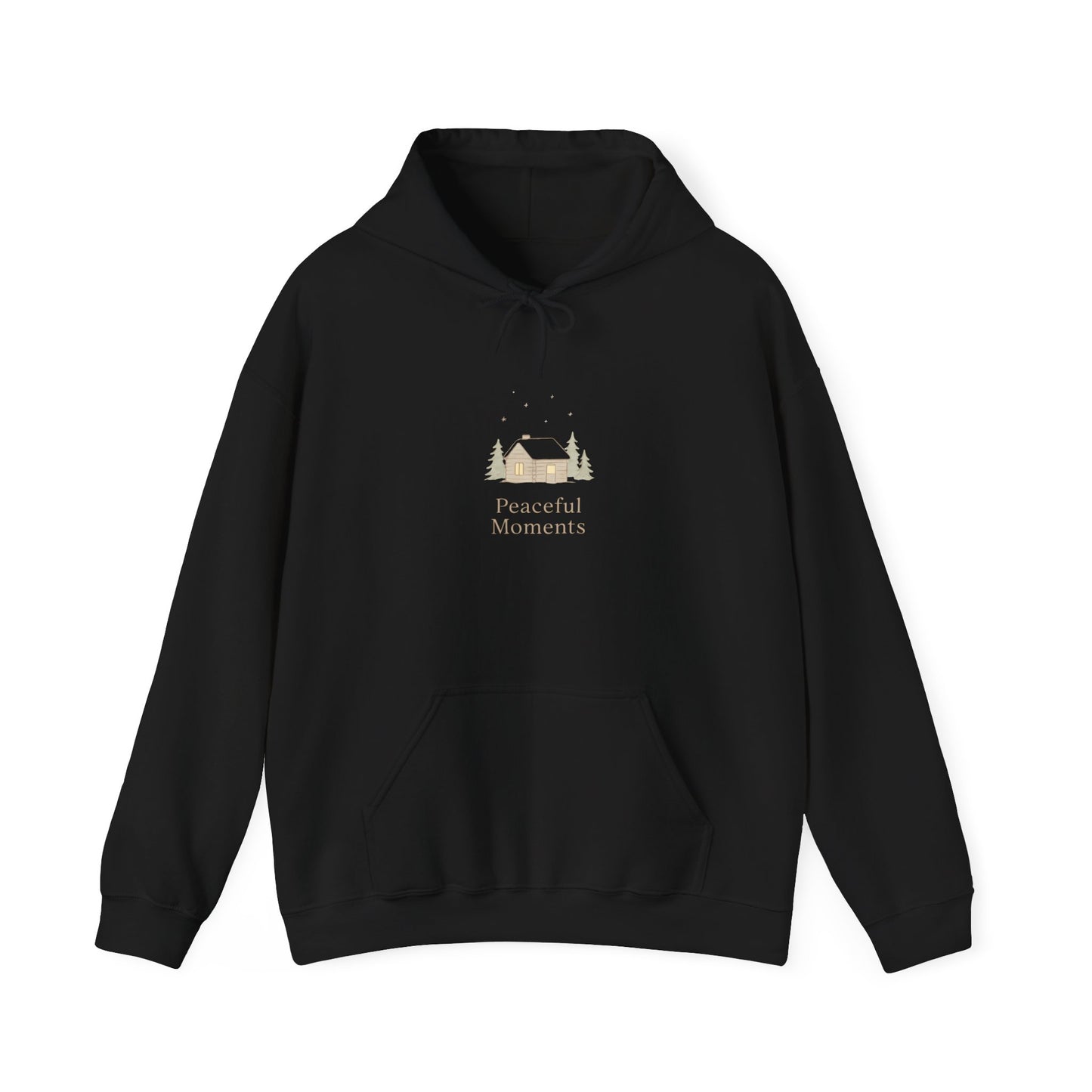 Peaceful Moments Hoodie — Minimal Cabin Graphic Hoodie-Hoodie-Haxberry-Size:4XL-Color:Black-Printify