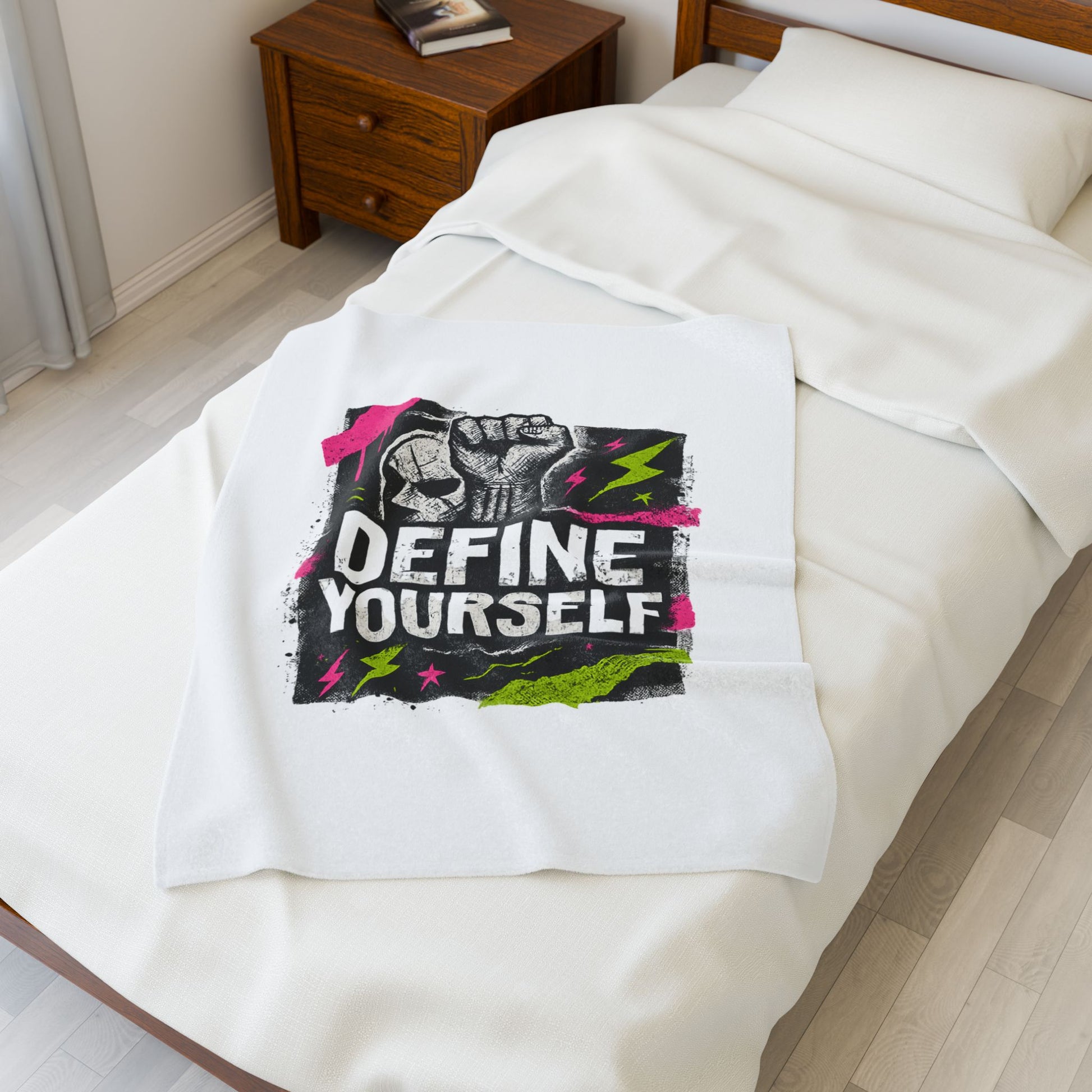 Define Yourself Velveteen Plush Blanket — Bold Graphic Motivational Throw-All Over Prints-Haxberry-Printify