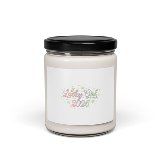 Lucky Girl 2026 Manifest Luck Candle | 9oz Soy, Pastel Sparkle-Home Decor-Haxberry-Printify