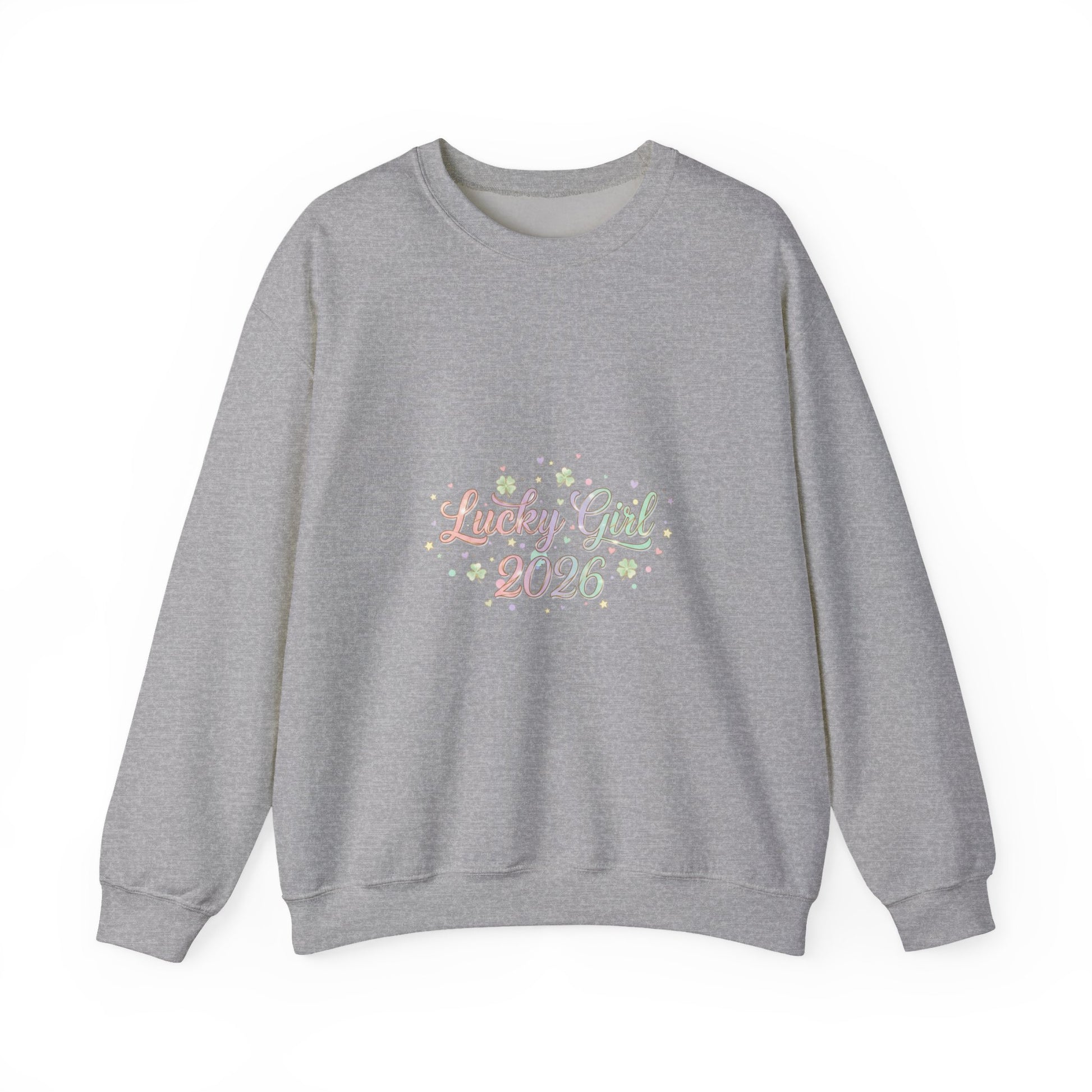 Lucky Girl 2026 Crewneck Sweatshirt | manifest luck, 2026 lucky charms-Sweatshirt-Haxberry-Color:Sport Grey-Size:2XL-Printify