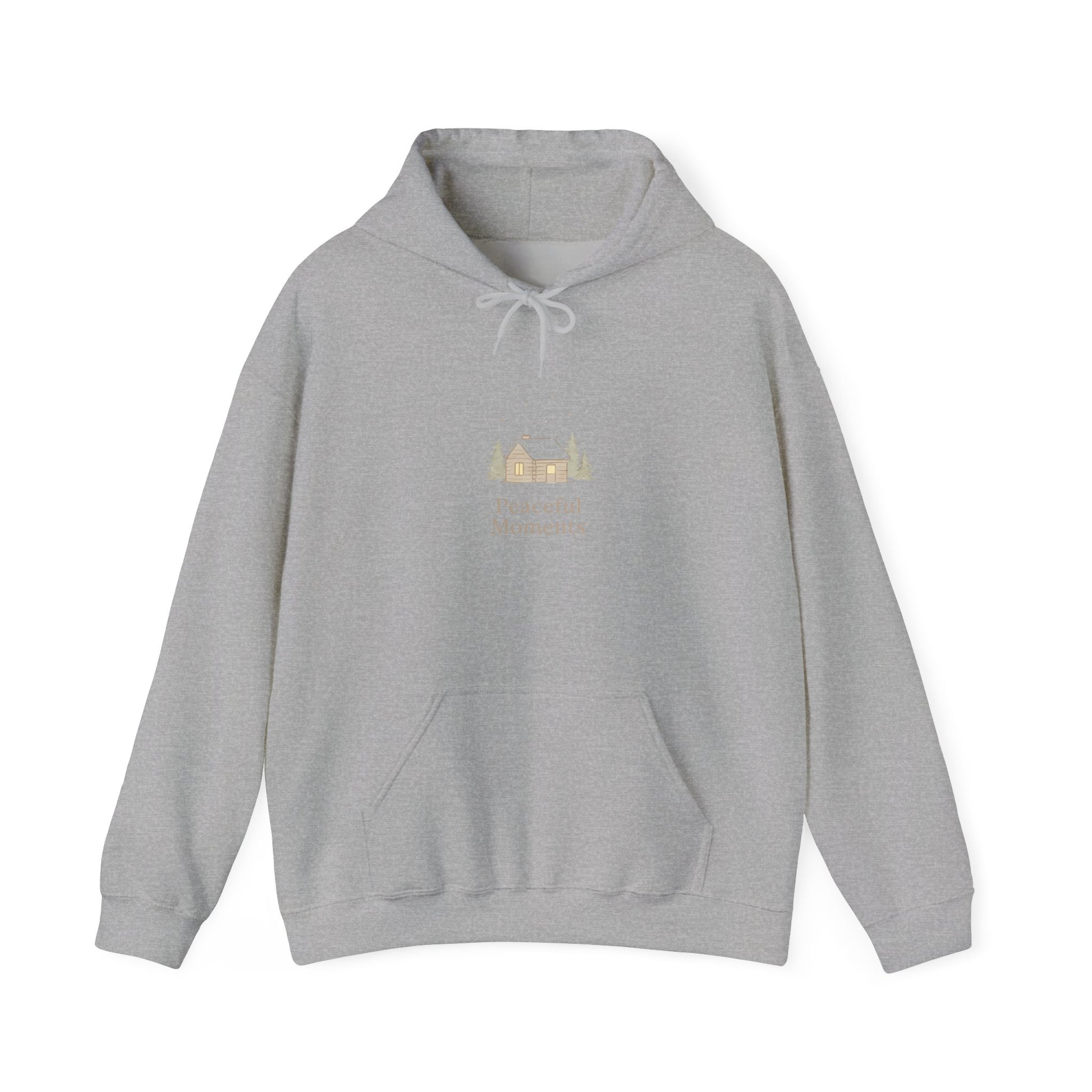 Peaceful Moments Hoodie — Minimal Cabin Graphic Hoodie-Hoodie-Haxberry-Size:4XL-Color:Sport Grey-Printify