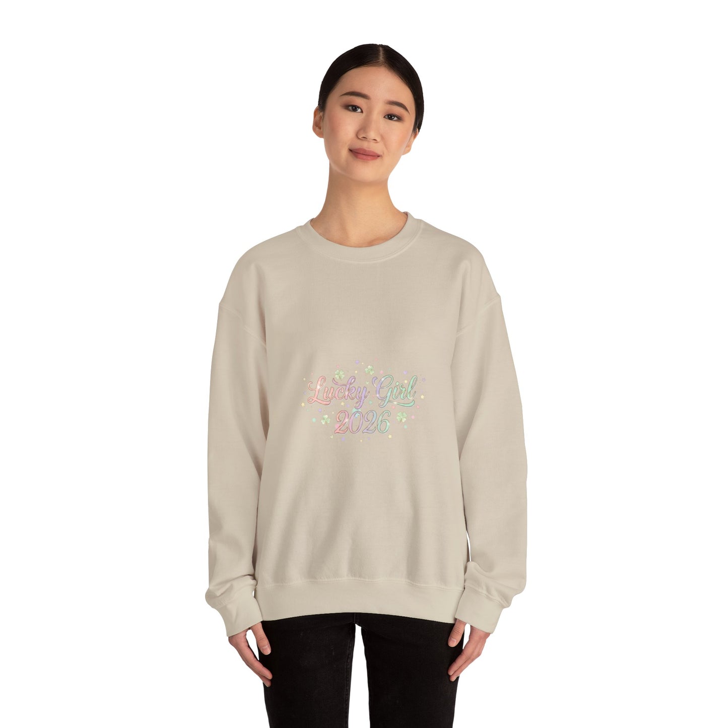 Lucky Girl 2026 Crewneck Sweatshirt | manifest luck, 2026 lucky charms-Sweatshirt-Haxberry-Printify