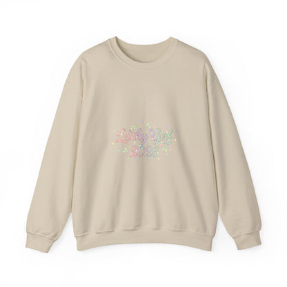 Lucky Girl 2026 Crewneck Sweatshirt | manifest luck, 2026 lucky charms-Sweatshirt-Haxberry-Color:Sand-Size:3XL-Printify