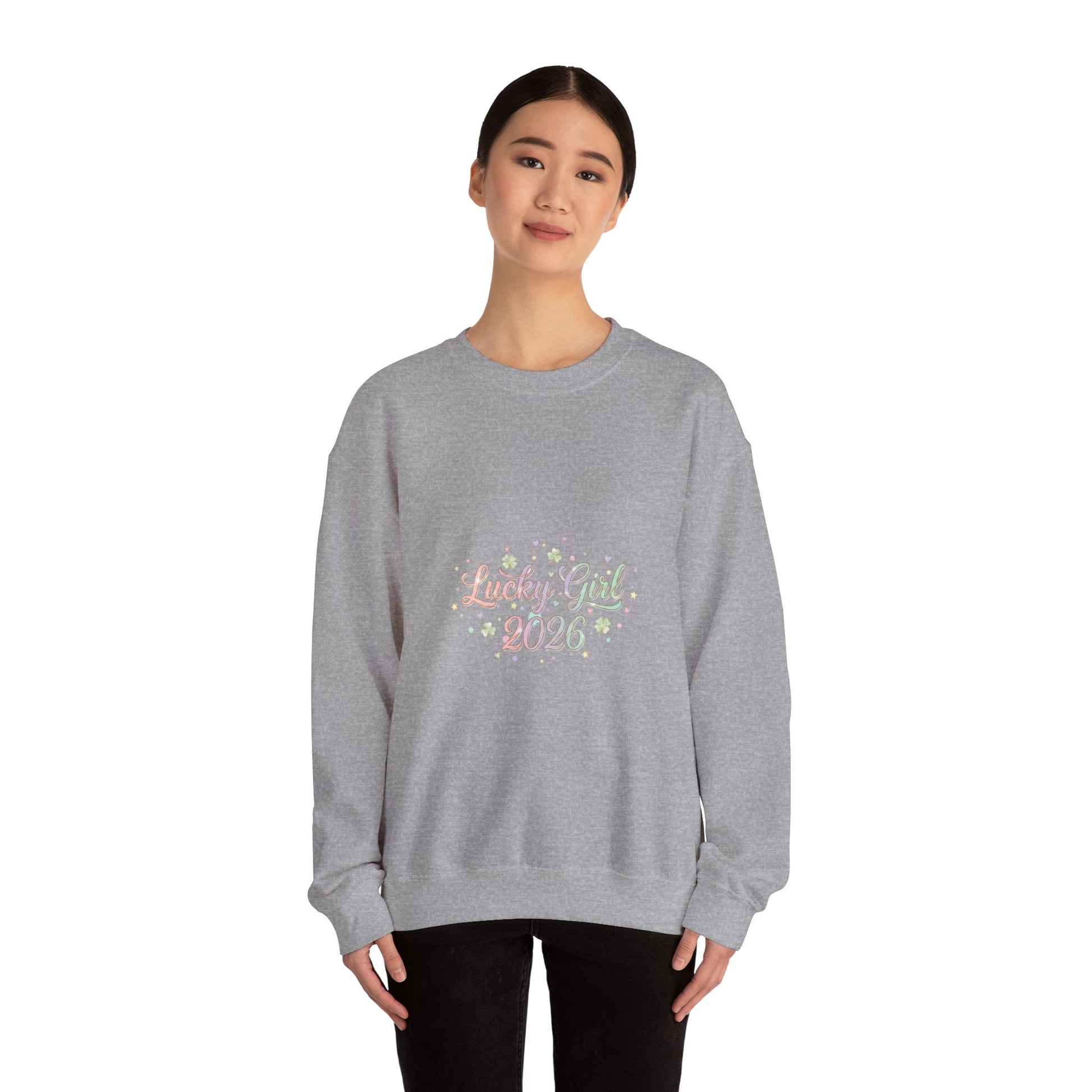 Lucky Girl 2026 Crewneck Sweatshirt | manifest luck, 2026 lucky charms-Sweatshirt-Haxberry-Printify