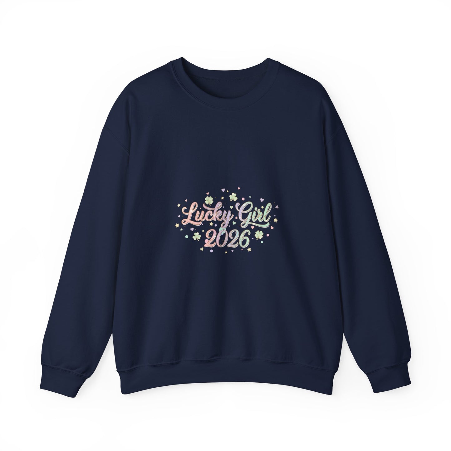 Lucky Girl 2026 Crewneck Sweatshirt | manifest luck, 2026 lucky charms-Sweatshirt-Haxberry-Color:Navy-Size:2XL-Printify