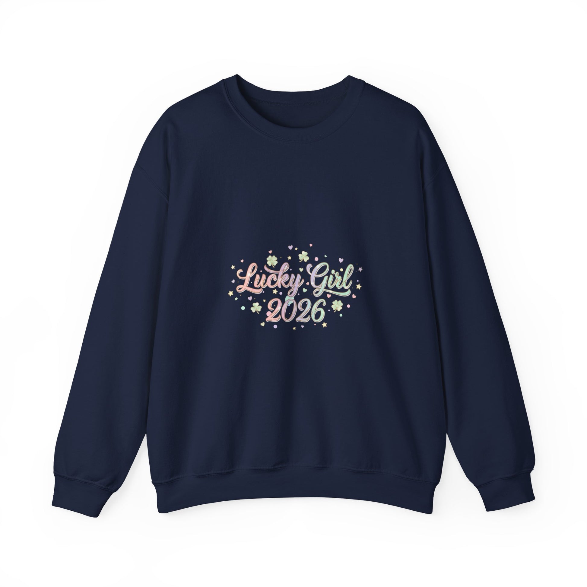 Lucky Girl 2026 Crewneck Sweatshirt | manifest luck, 2026 lucky charms-Sweatshirt-Haxberry-Color:Navy-Size:2XL-Printify