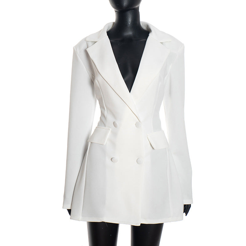 Women's Peplum Blazer Dress-Drees-Haxberry-Color:White-Size:XL-Haxberry