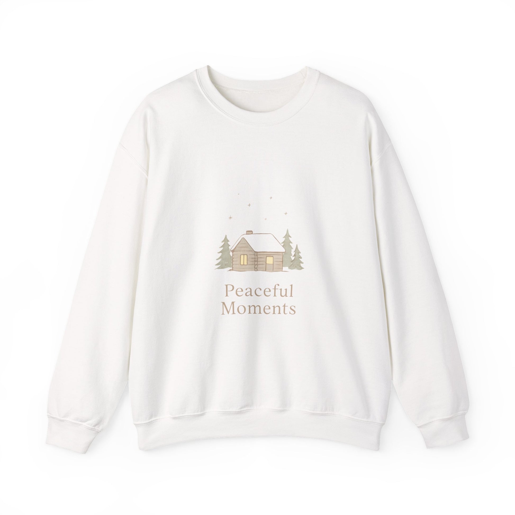 Peaceful Moments Cabin Sweatshirt — Cozy Winter Lodge Crewneck-Sweatshirt-Haxberry-Color:White-Size:XL-Printify