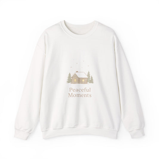 Peaceful Moments Cabin Sweatshirt — Cozy Winter Lodge Crewneck-Sweatshirt-Haxberry-Color:White-Size:XL-Printify