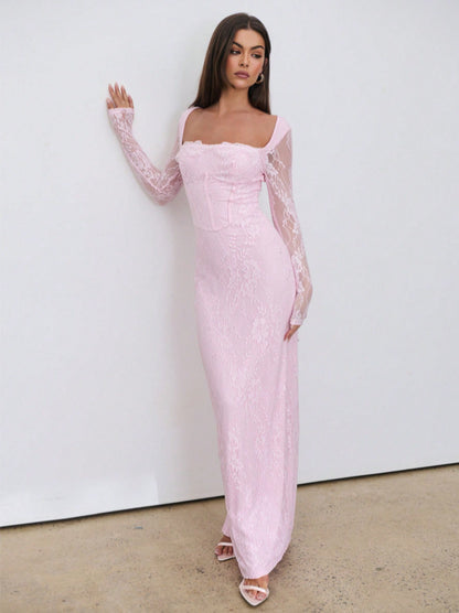 Womens Lace Dress-Dress-Haxberry-Color:Pink-Size:2XL-Haxberry