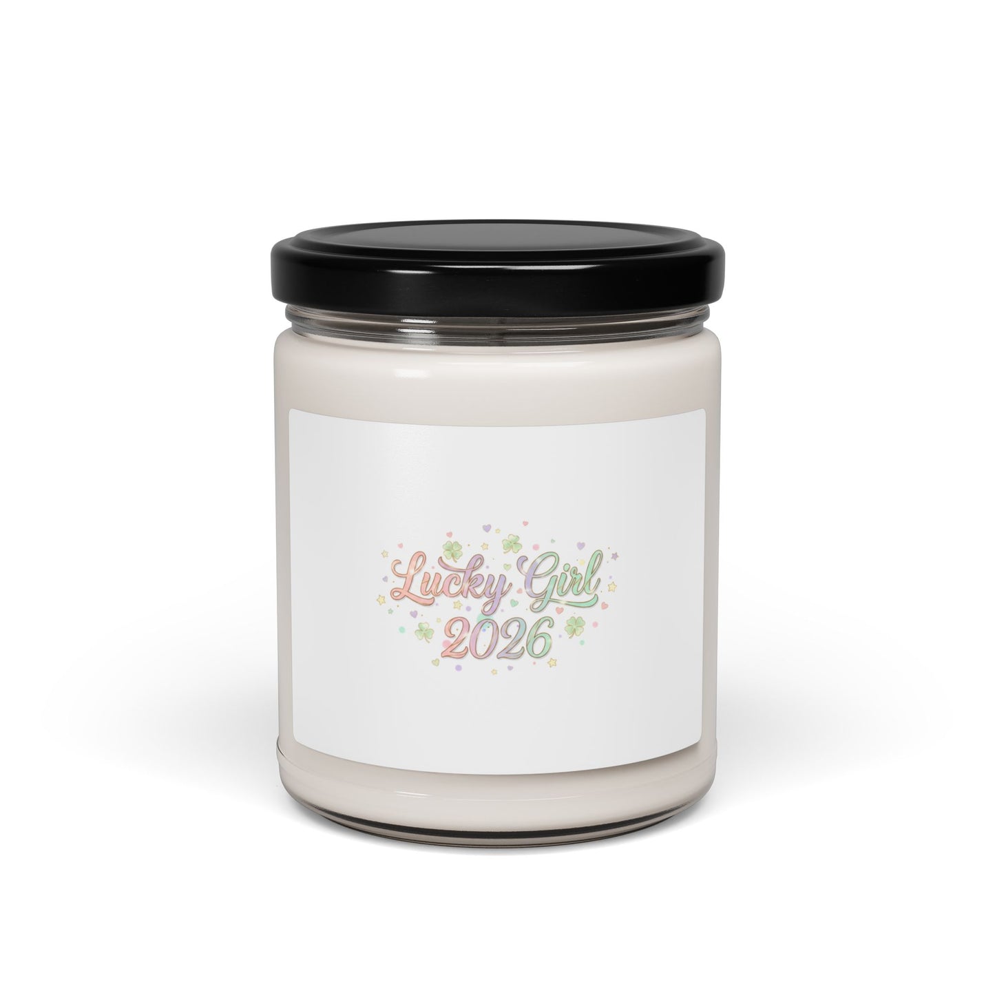 Lucky Girl 2026 Manifest Luck Candle | 9oz Soy, Pastel Sparkle-Home Decor-Haxberry-Scent:Unscented-Size:9oz-Printify