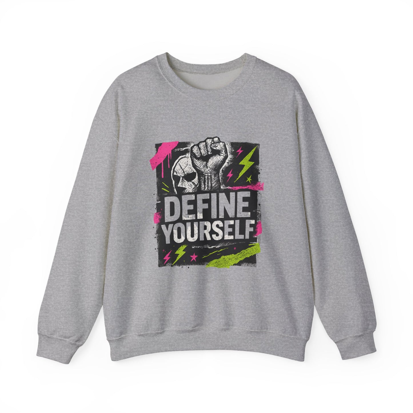 Define Yourself Graphic Sweatshirt — Empowerment Fist Crewneck-Sweatshirt-Haxberry-Color:Sport Grey-Size:2XL-Printify