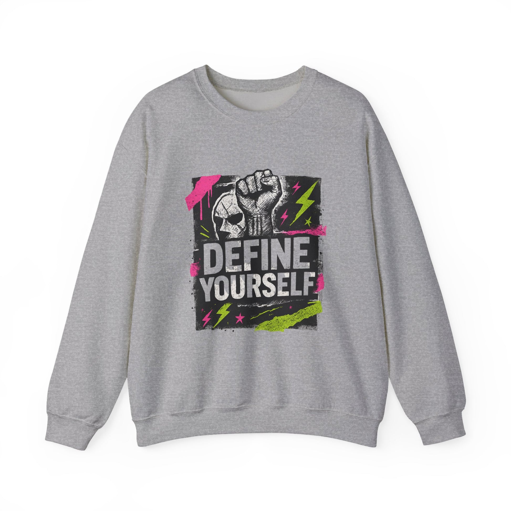 Define Yourself Graphic Sweatshirt — Empowerment Fist Crewneck-Sweatshirt-Haxberry-Color:Sport Grey-Size:2XL-Printify
