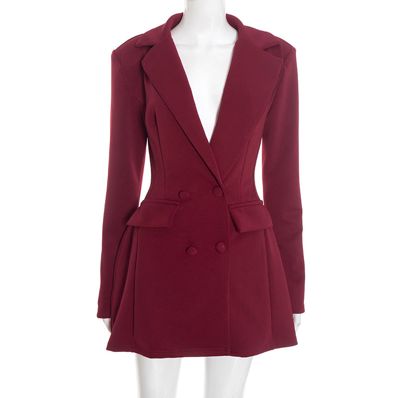 Women's Peplum Blazer Dress-Drees-Haxberry-Color:Burgundy-Size:XS-Haxberry