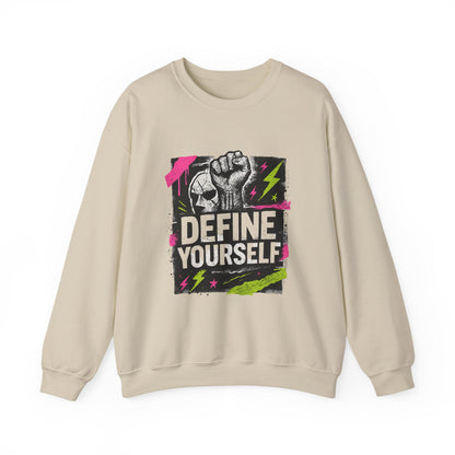Define Yourself Graphic Sweatshirt — Empowerment Fist Crewneck-Sweatshirt-Haxberry-Color:Sand-Size:3XL-Printify