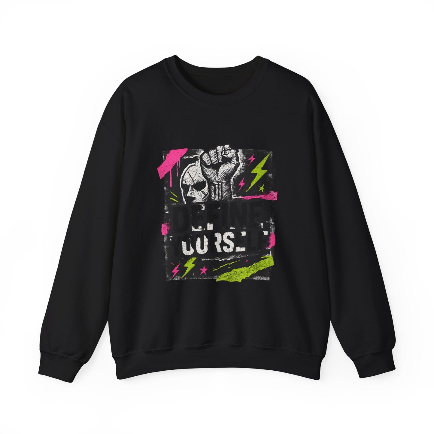 Define Yourself Graphic Sweatshirt — Empowerment Fist Crewneck-Sweatshirt-Haxberry-Color:Black-Size:4XL-Printify