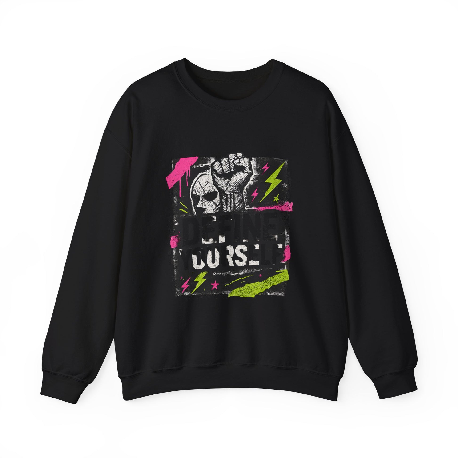 Define Yourself Graphic Sweatshirt — Empowerment Fist Crewneck-Sweatshirt-Haxberry-Color:Black-Size:4XL-Printify