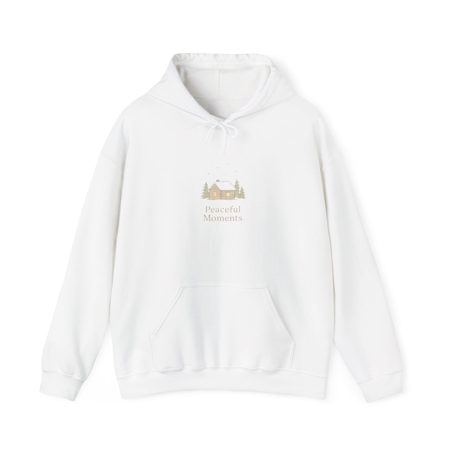 Peaceful Moments Hoodie — Minimal Cabin Graphic Hoodie-Hoodie-Haxberry-Size:2XL-Color:White-Printify