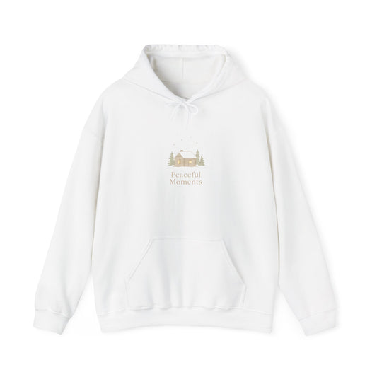 Peaceful Moments Hoodie — Minimal Cabin Graphic Hoodie-Hoodie-Haxberry-Size:2XL-Color:White-Printify