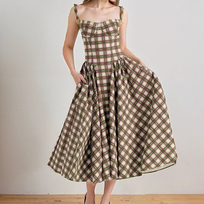 Womens Dress-Drees-Haxberry-Color:Khaki plaid-Size:M-Haxberry