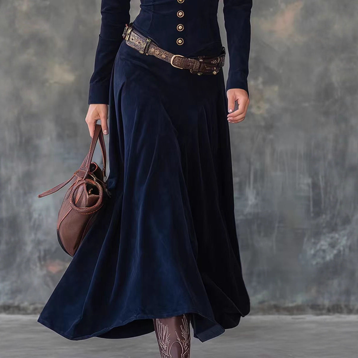 Elegant Long Sleeve Dress with Belt-Drees-Haxberry-Haxberry