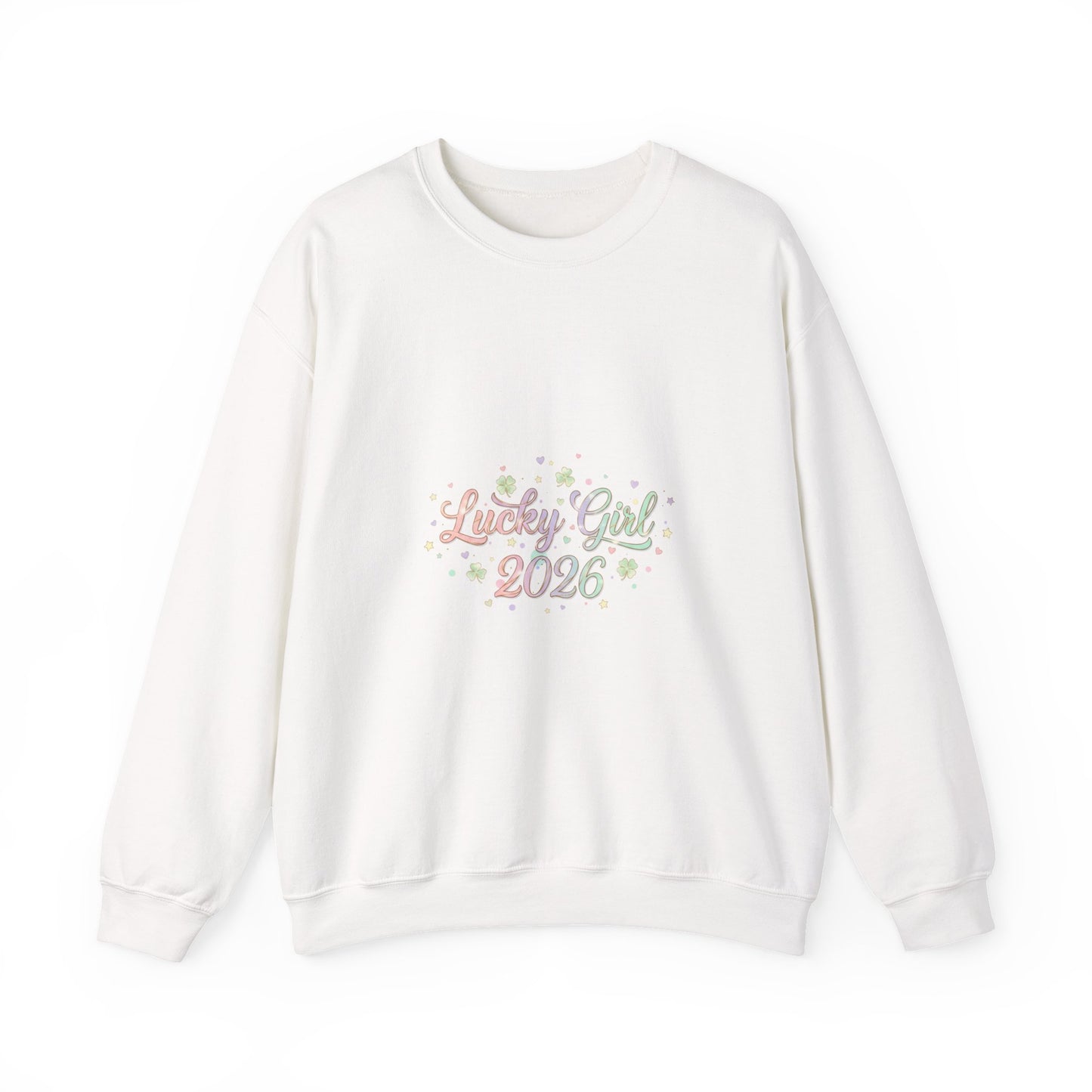 Lucky Girl 2026 Crewneck Sweatshirt | manifest luck, 2026 lucky charms-Sweatshirt-Haxberry-Color:White-Size:3XL-Printify