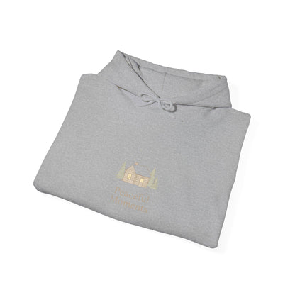 Peaceful Moments Hoodie — Minimal Cabin Graphic Hoodie-Hoodie-Haxberry-Printify