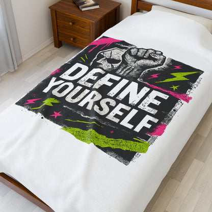Define Yourself Velveteen Plush Blanket — Bold Graphic Motivational Throw-All Over Prints-Haxberry-Printify