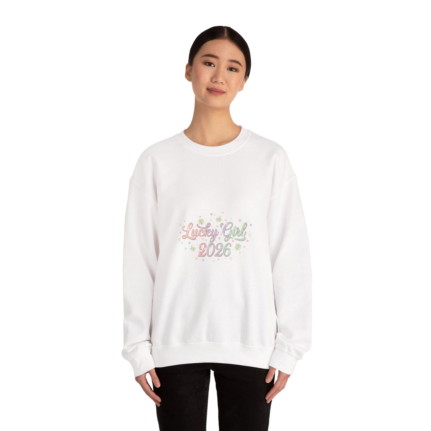 Lucky Girl 2026 Crewneck Sweatshirt | manifest luck, 2026 lucky charms-Sweatshirt-Haxberry-Printify