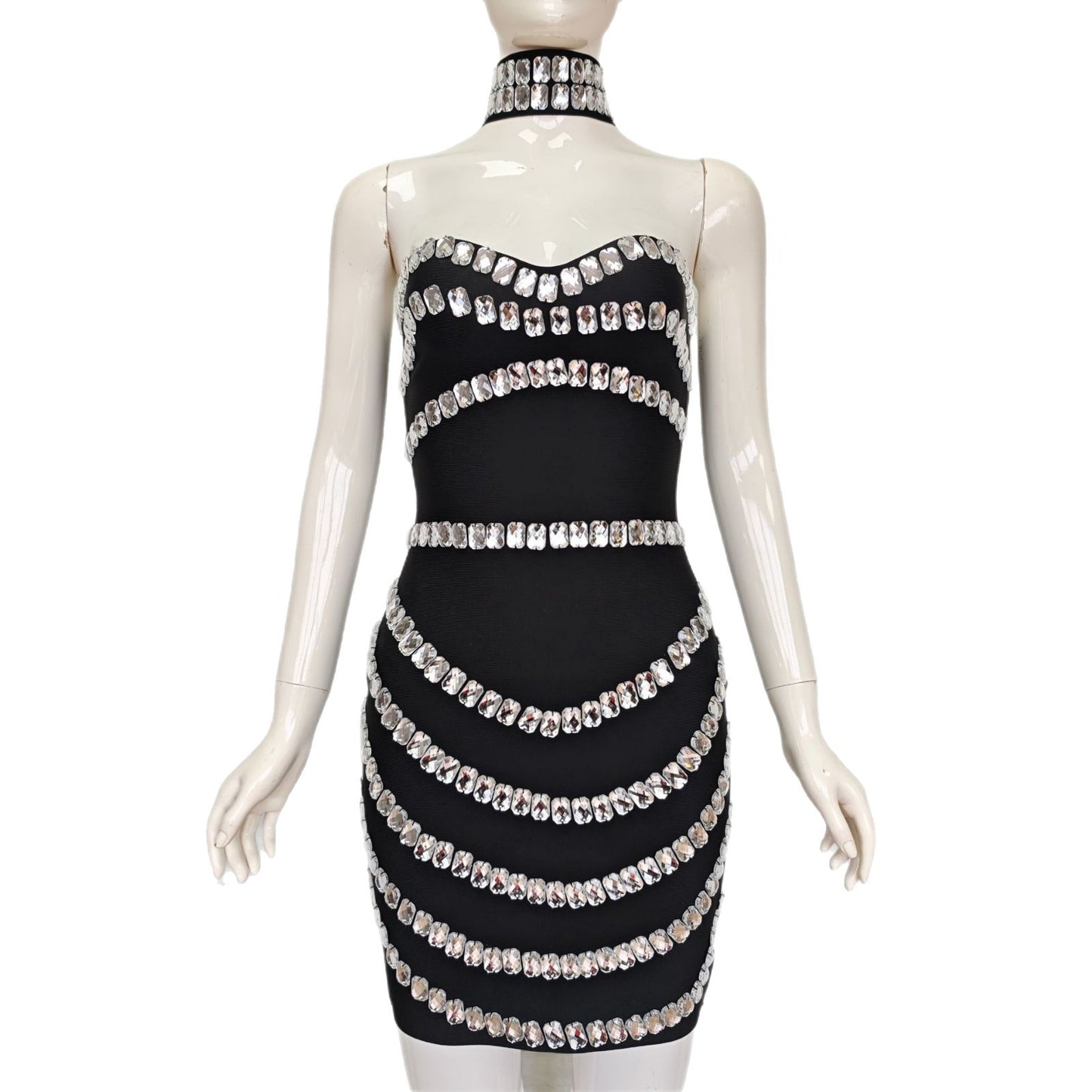 Rhinestone Bodycon Tube Top Evening Dress-Dress-Haxberry-Haxberry