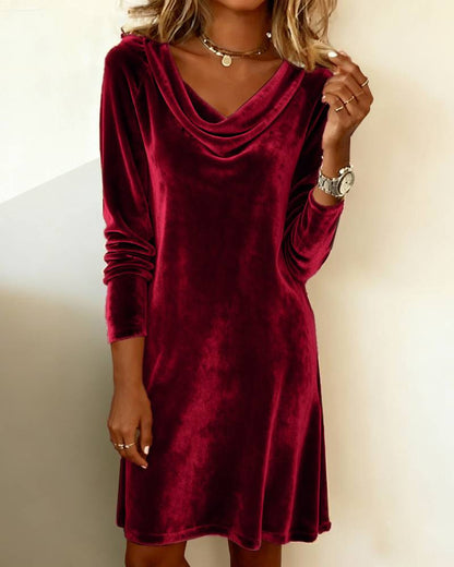 Velvet Cowl Neck Dress-Drees-Haxberry-Color:Burgundy-Size:M-Haxberry