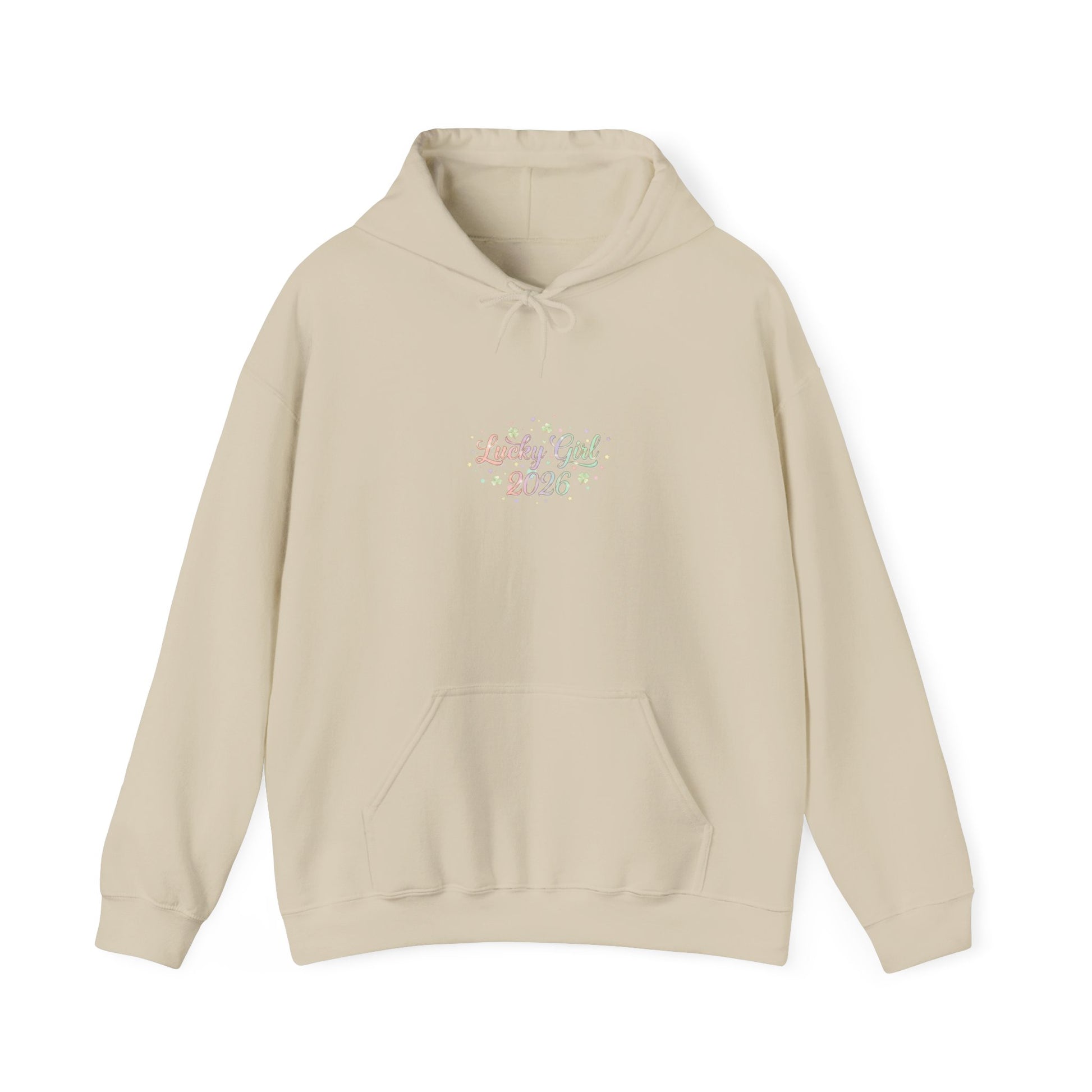 Lucky Girl 2026 Hoodie | manifest luck, 2026 lucky charms-Hoodie-Haxberry-Size:3XL-Color:Sand-Printify