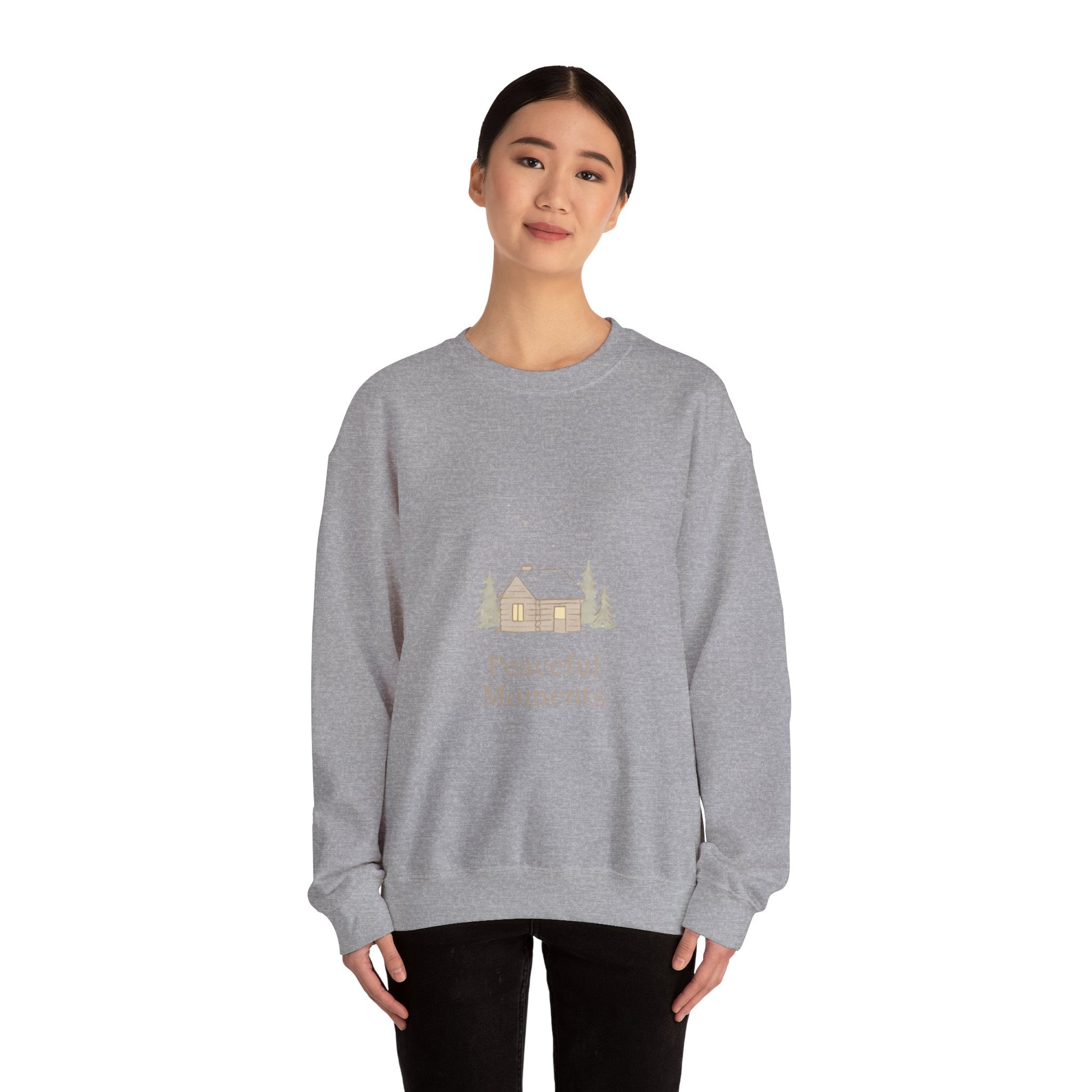 Peaceful Moments Cabin Sweatshirt — Cozy Winter Lodge Crewneck-Sweatshirt-Haxberry-Printify