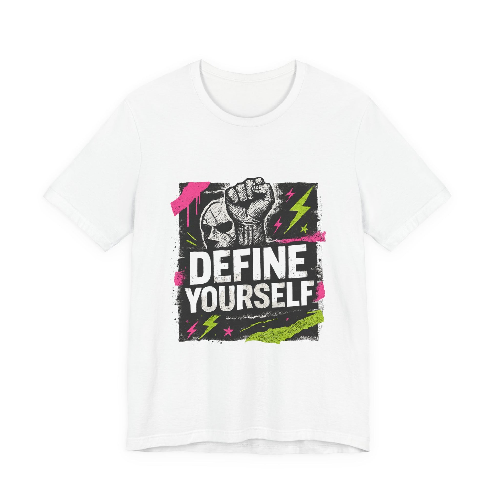 Define Yourself Graphic Tee — Empowerment Fist Shirt-T-Shirt-Haxberry-Color:White-Size:L-Printify