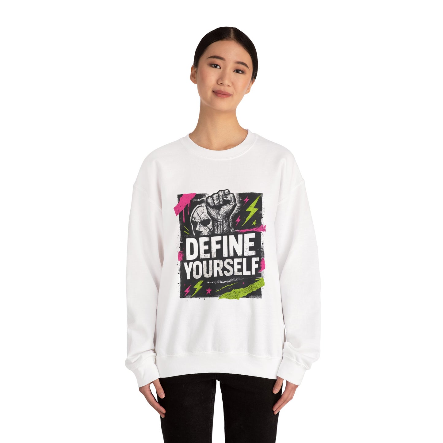 Define Yourself Graphic Sweatshirt — Empowerment Fist Crewneck-Sweatshirt-Haxberry-Printify
