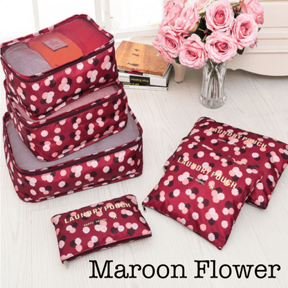6 Piece Travel Organizer-Travel-Haxberry-Color:Maroon Flower-Threaded Pear