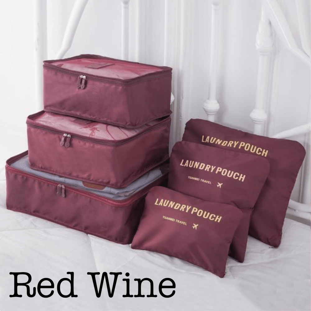 6 Piece Travel Organizer-Travel-Haxberry-Color:Red Wine-Threaded Pear