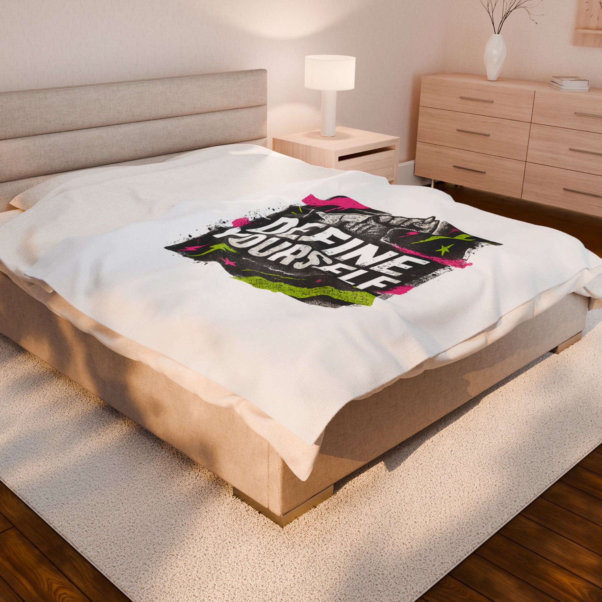 Define Yourself Velveteen Plush Blanket — Bold Graphic Motivational Throw-All Over Prints-Haxberry-Printify