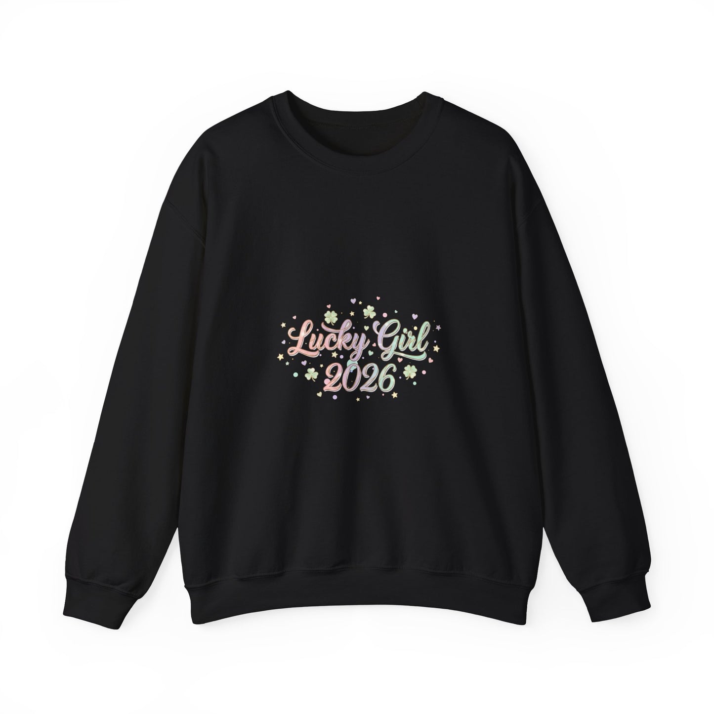 Lucky Girl 2026 Crewneck Sweatshirt | manifest luck, 2026 lucky charms-Sweatshirt-Haxberry-Color:Black-Size:4XL-Printify
