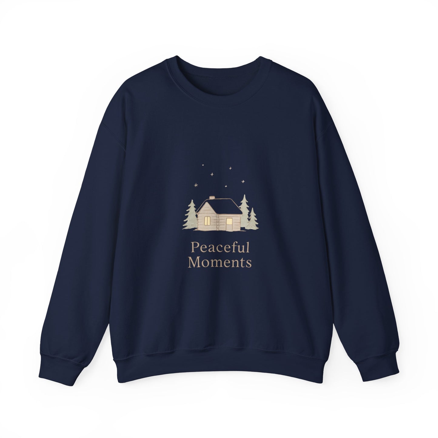 Peaceful Moments Cabin Sweatshirt — Cozy Winter Lodge Crewneck-Sweatshirt-Haxberry-Color:Navy-Size:2XL-Printify