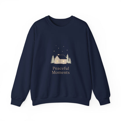 Peaceful Moments Cabin Sweatshirt — Cozy Winter Lodge Crewneck-Sweatshirt-Haxberry-Color:Navy-Size:2XL-Printify