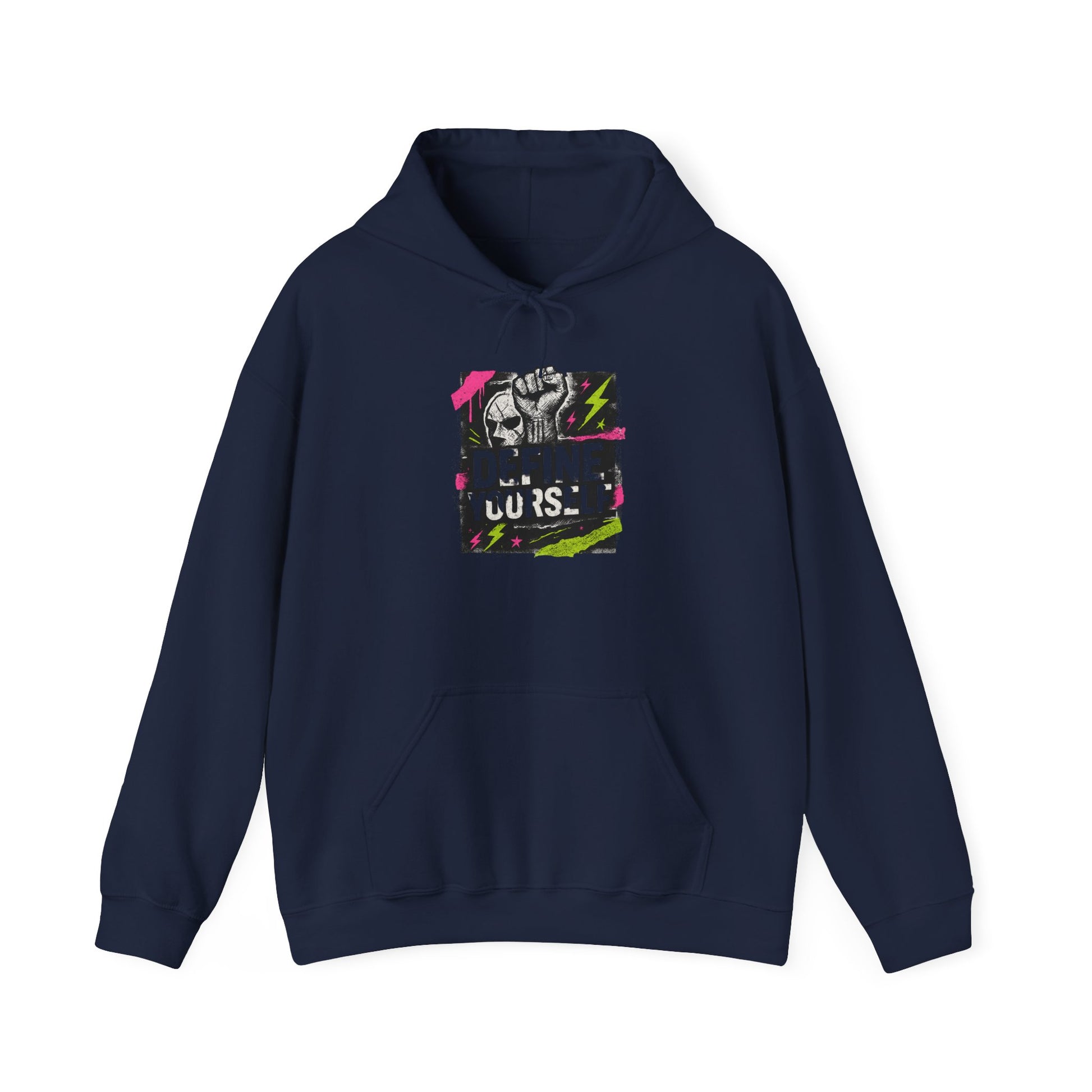 Define Yourself Graphic Hoodie — Empowerment Streetwear Sweatshirt-Hoodie-Haxberry-Size:S-Color:Navy-Printify